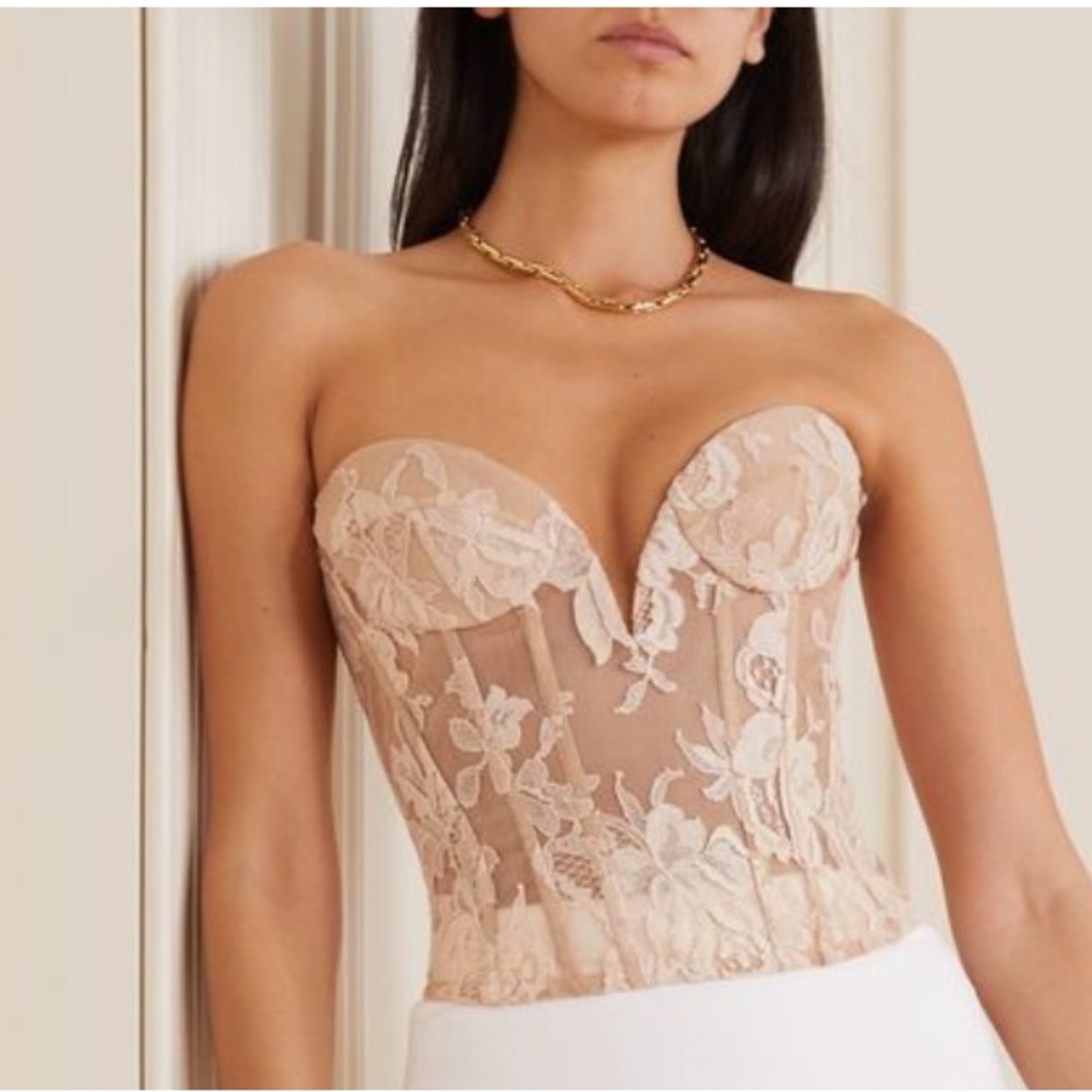 Rosamosario NWT Italian Tan Lace Corset Bustier Top Size XS